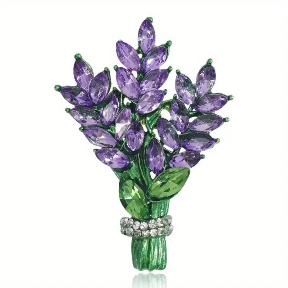 New Magnificent Lavendar, Green & Crystal Brooch